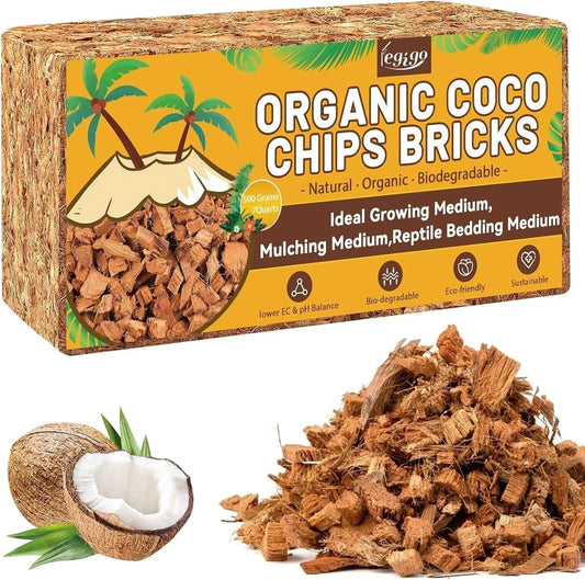 Organic Coco Husk Chips 1.1 LB for Soil Aeration, Moisture Retention, Hydroponics | Cocos Nucifera