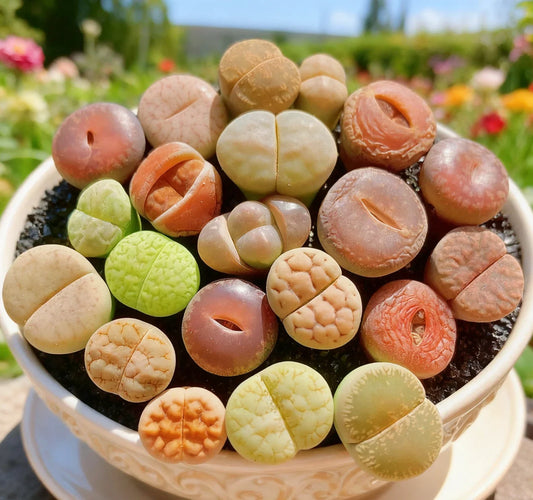 Lithops Succulent Bare Root | Rare Living Stones Cluster | Indoor Decor | Mesembryanthemum crystallinum