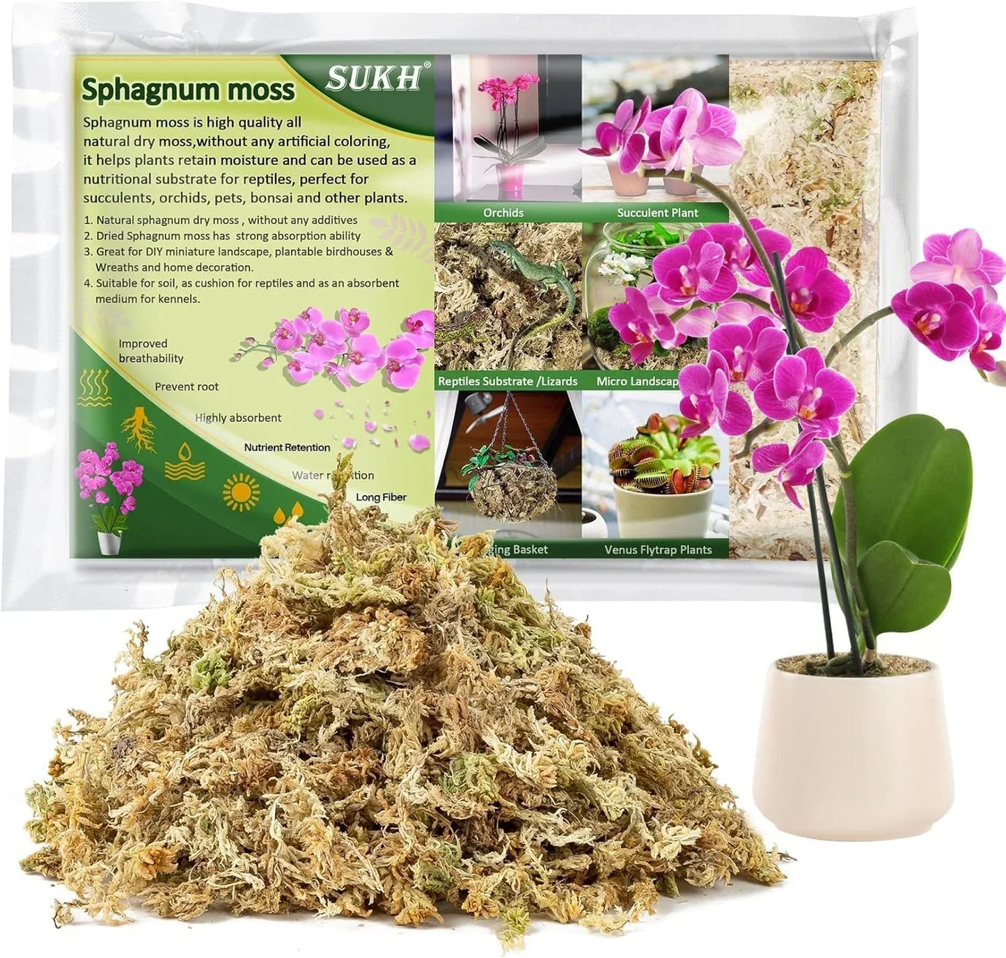 4oz Sphagnum Moss for Plants - Natural Dried Long-Fibered Peat Moss for Terrariums and Gardening