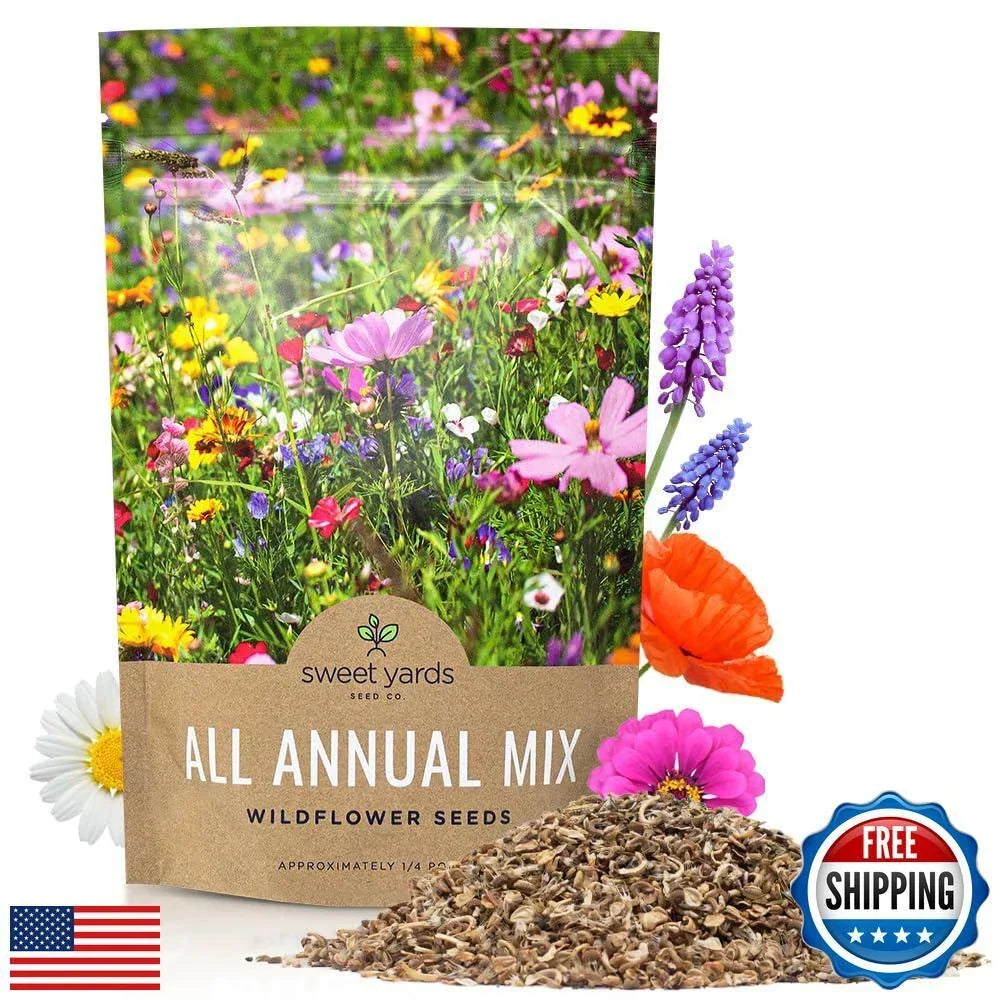 Bulk Wildflower Seeds 1/4 Pound Pack | Annual Quick Blooming Mix for Vibrant Garden Color | Over 30,000 Seeds for Pollinator Attracting Gardens
