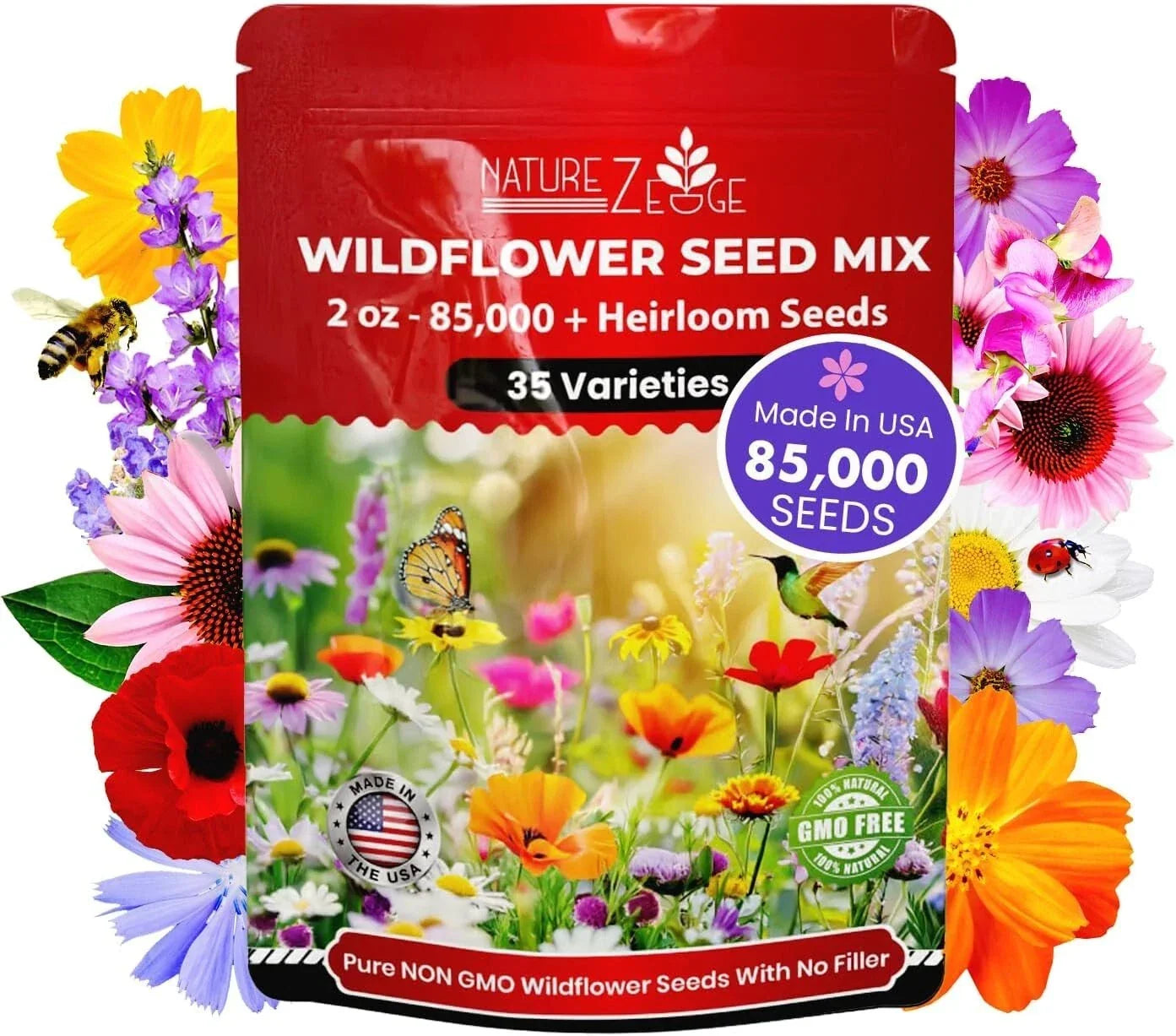 Wildflower Seeds Bulk 85,000 Count, 35 Varieties, Native Wildflowers for Garden Planting, Annual & Perennial Mix