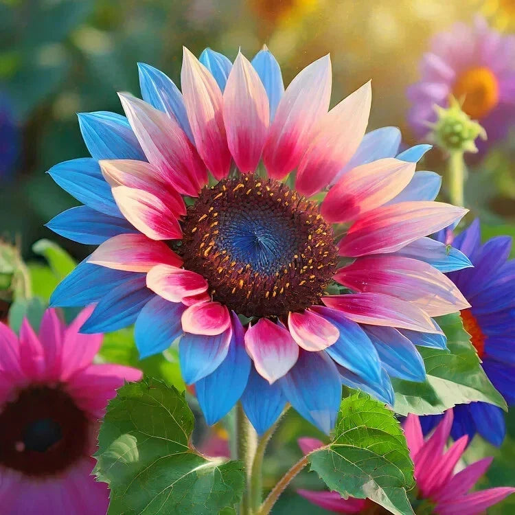 Twin-Blossom Blue Over Pink Sunflower Seeds – Helianthus annuus – Rare Two-Tone Petals, Vibrant Blooms, Garden, Pollinator-Friendly