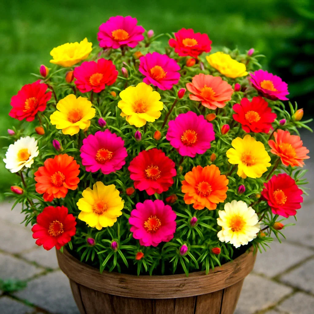 Moss Rose Seeds Mix Portulaca grandiflora Groundcover Flowers, 4000+ Double Bloom Seeds for Borders & Containers
