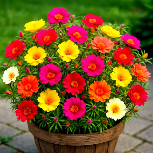 Moss Rose Seeds Mix Portulaca grandiflora Groundcover Flowers, 4000+ Double Bloom Seeds for Borders & Containers