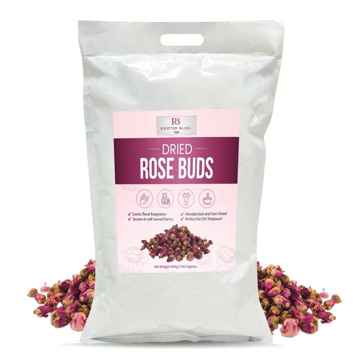 Dried Rose Buds 1 lb Handpicked Sun-Dried Natural Floral Fragrance for Potpourri & DIY Crafts Rosa spp.