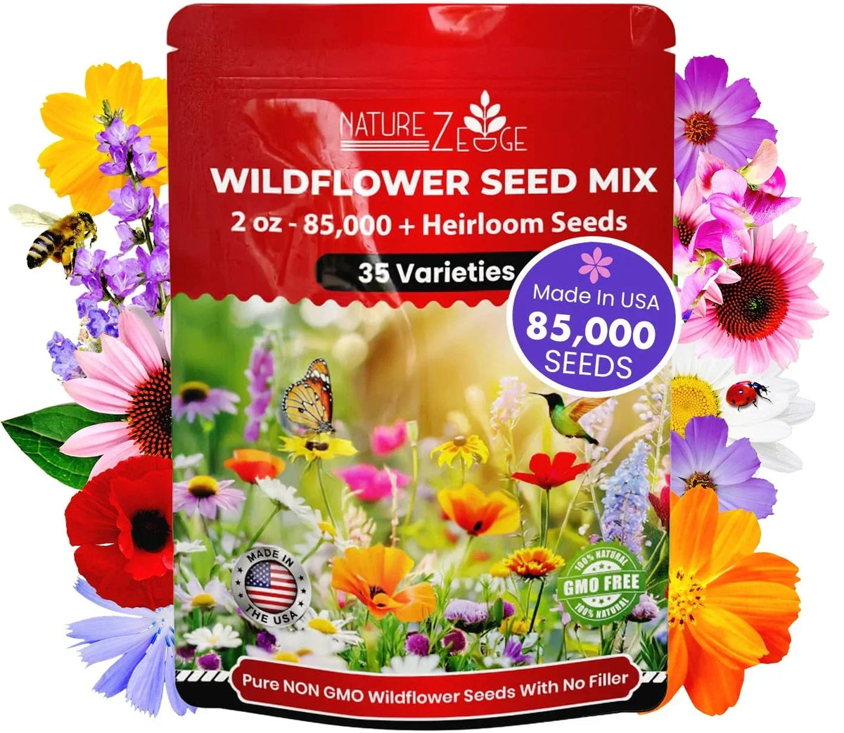 Wildflower Seeds Bulk - 85,000 Count, Annual & Perennial Mix, Native Wildflowers for Gardens, Various Species