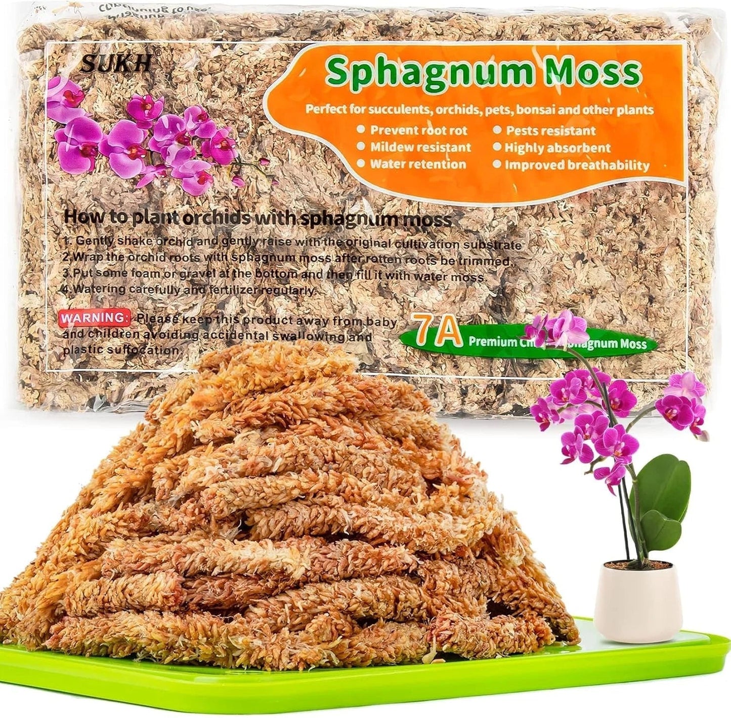 Sphagnum Moss 3 Oz for Orchids, Dried Long Fiber Peat Moss, Plant Moisture Retention & Aeration, Orchid Repotting & Top Dressing