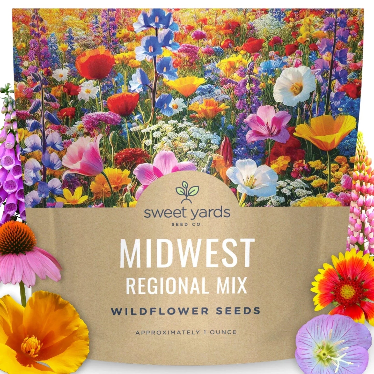 Wildflower Seed Mix 1 Ounce Midwest Regional Native Flowers for Pollinators - 15,000 Seeds