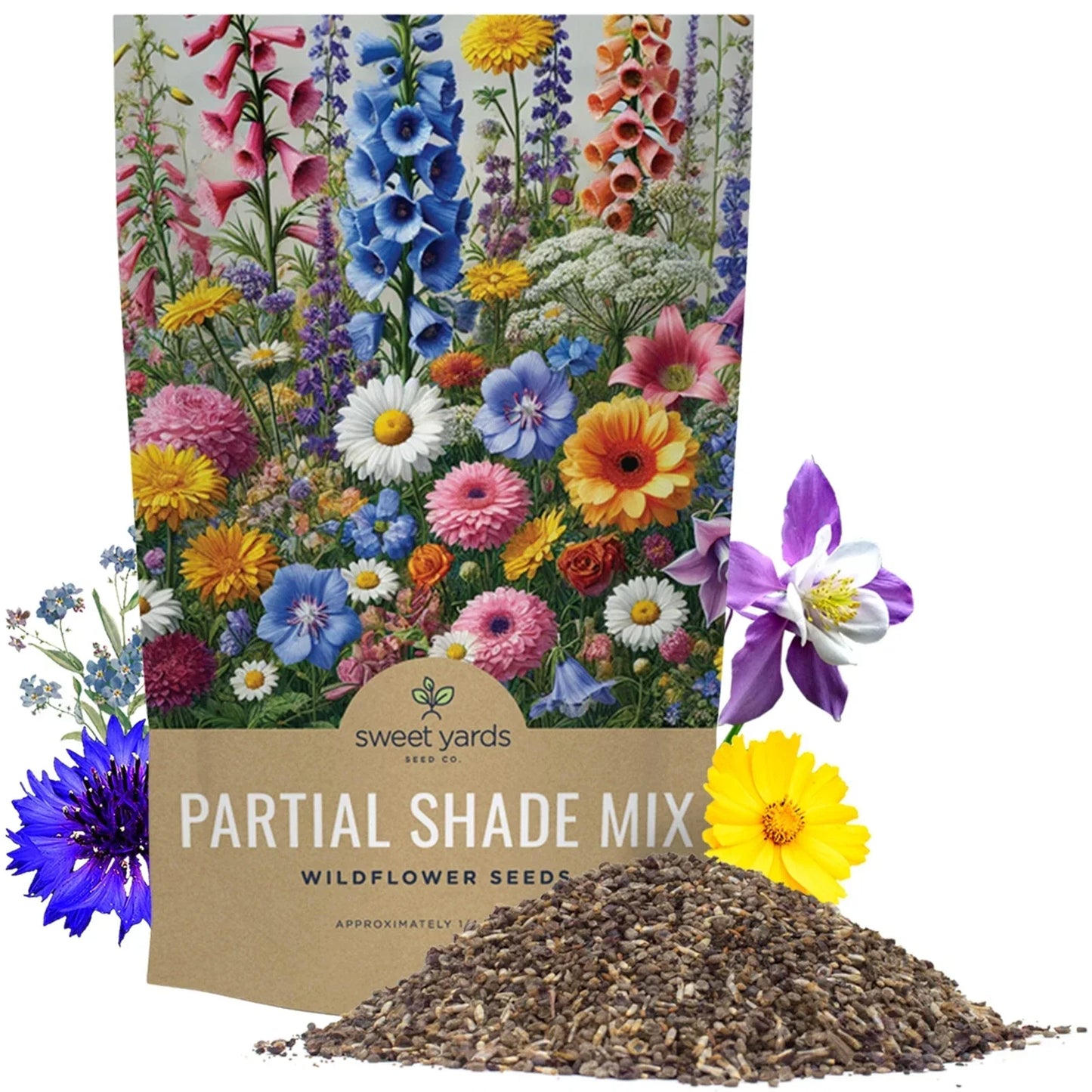 Bulk Wildflower Seeds 1/4 Pound Partial Shade Mix | 30,000 Annual & Perennial Varieties for Gardens | Eco-Friendly Planting