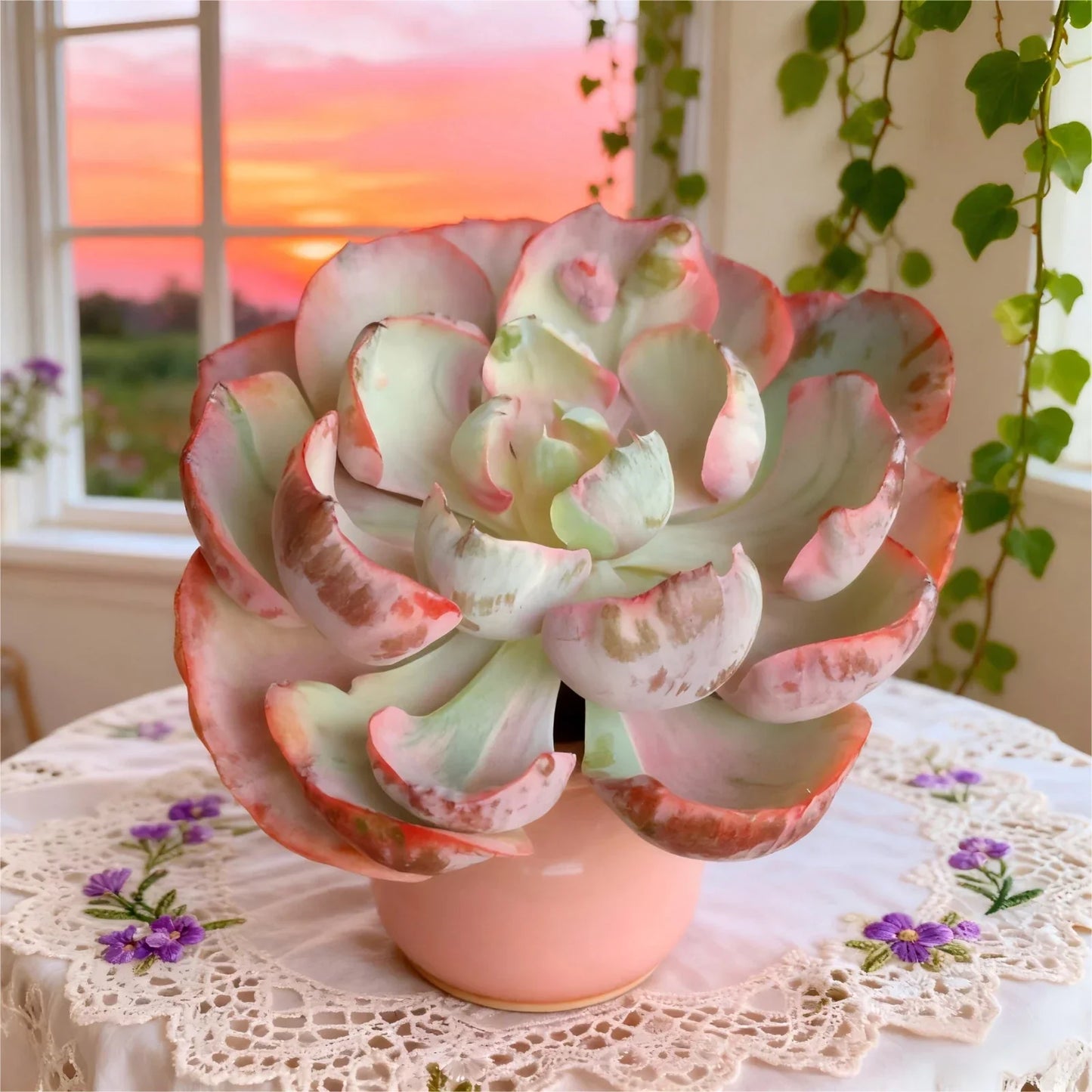Echeveria Heart Moon Variegata Succulent Bare Root Plant, Drought-Tolerant, Easy Care, Rosette, Live Plant