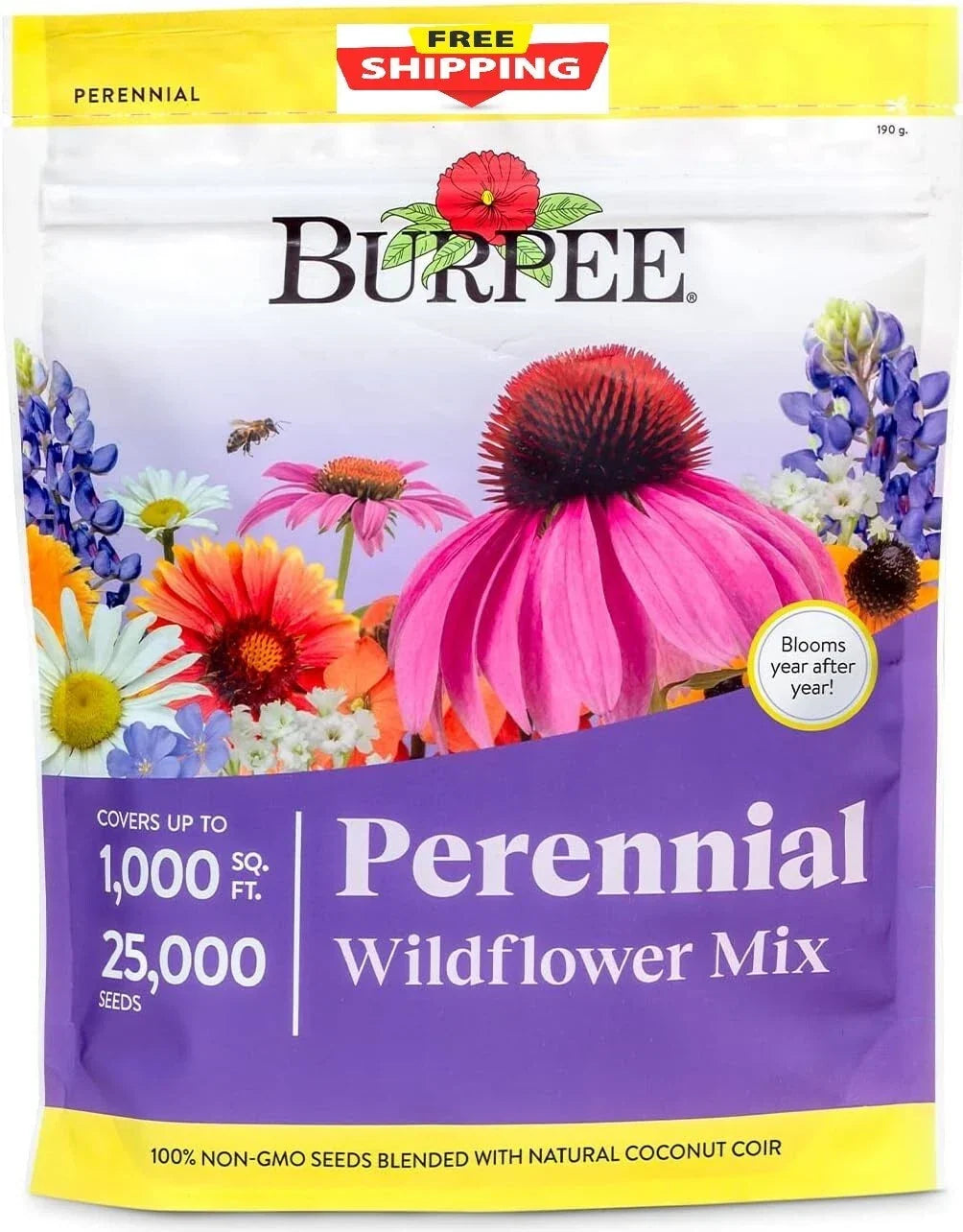 Bulk Wildflower Seeds Pack – 25,000 Non-GMO Varieties for Pollinators – Native Wildflower Mix for Gardens & Landscaping