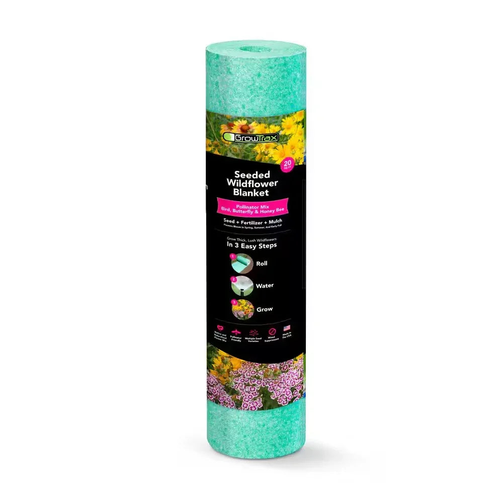 3-In-1 Seeded Wildflower Blanket 20 sq ft – Pollinator Mix, Native Plants for Bees & Butterflies, Eco-Friendly Garden Cover