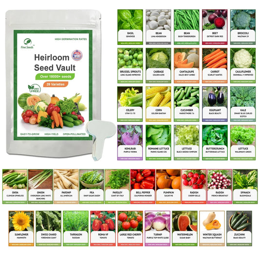 Heirloom Vegetable Seeds Survival Garden Kit – 39 Varieties, Non-GMO, Organic Gardening Supplies, Over 18,000 Seeds