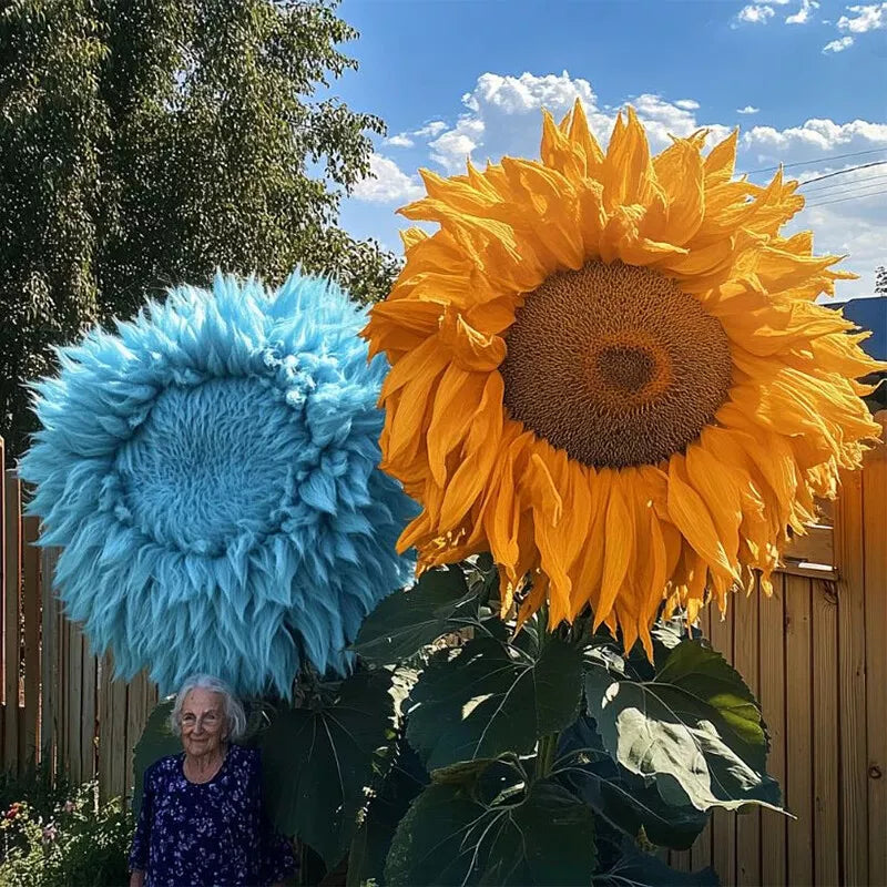 Giant Teddy Bear Sunflower Seeds 50pcs Blue and Yellow Helianthus annuus for Garden, Pots, Borders, Pollinators