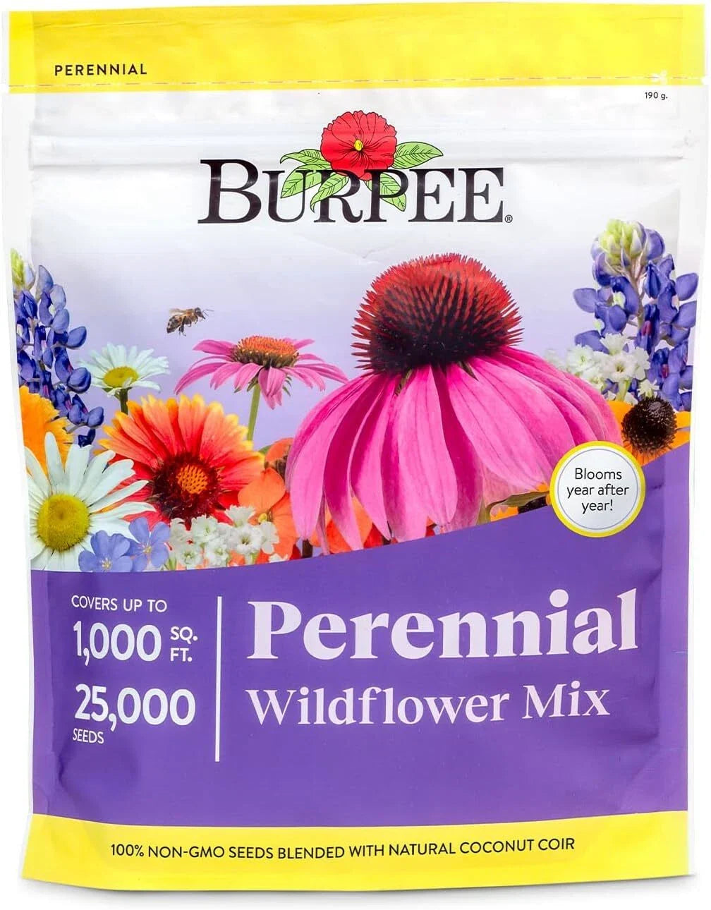 Wildflower Seeds Bulk 25,000 Count | 18 Varieties Non-GMO Flower Seeds for Pollinators | Garden, Landscaping, Eco-Friendly