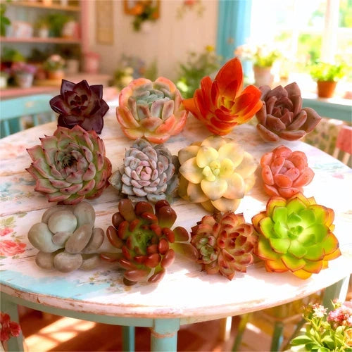 Echeveria Succulents Live Plant Combo – 12 Varieties Bare Root Cuttings for Propagation, Low Maintenance Garden