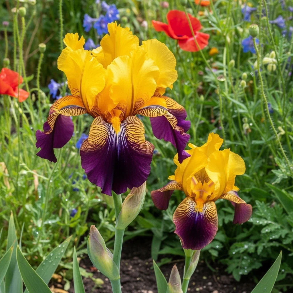 Bearded Iris Seeds for Planting – Golden Yellow & Purple Ruffled Blooms, Ornamental Flower Seeds, Easy to Grow Garden Flowers