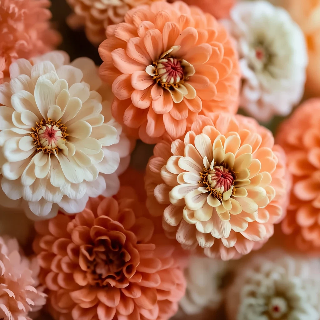 Peaches and Cream Zinnia Seeds Mix - Salmon and White - Zinnia elegans Annual Flower Seeds Pack of 100